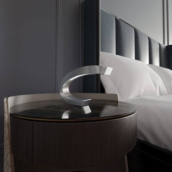 Silver Finish Oak C-shaped Curved Wood Lamp