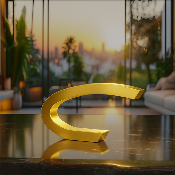 Gold Finish Oak C-shaped Curved Wood Lamp