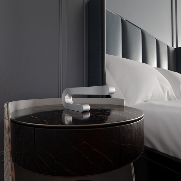 Silver Finish Handcrafted Oak U-Shape Curved Lamp