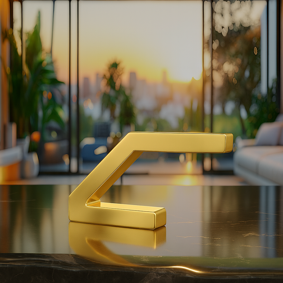 Gold Finish Handcrafted Oak Z-Shaped Lamp