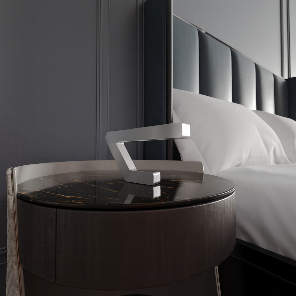 Silver Finish Handcrafted Oak Wooden Geometric Lamp