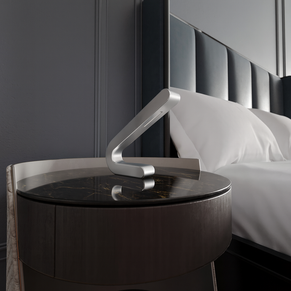 Silver Finish Handcrafted Oak Angled Wooden Lamp