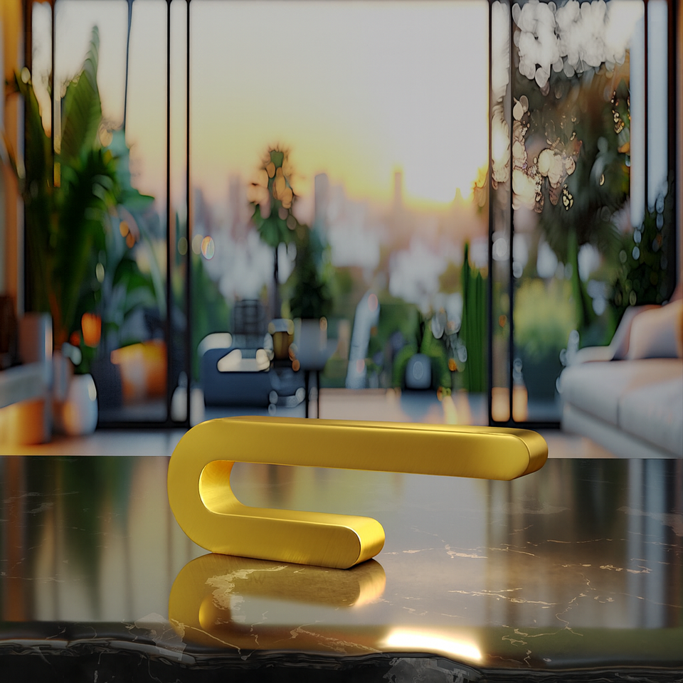 Gold Finish Handcrafted Oak U-Shape Curved Lamp