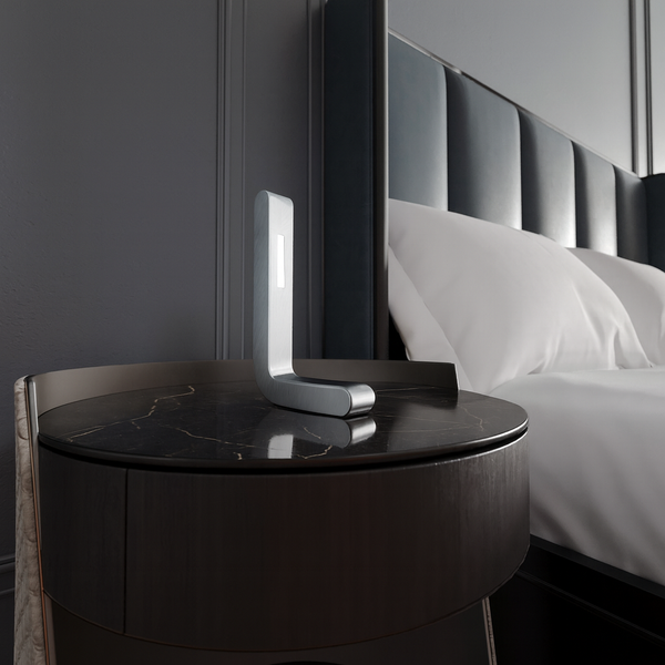 Silver Finish Handcrafted Oak L-Shaped Wooden LED Lamp