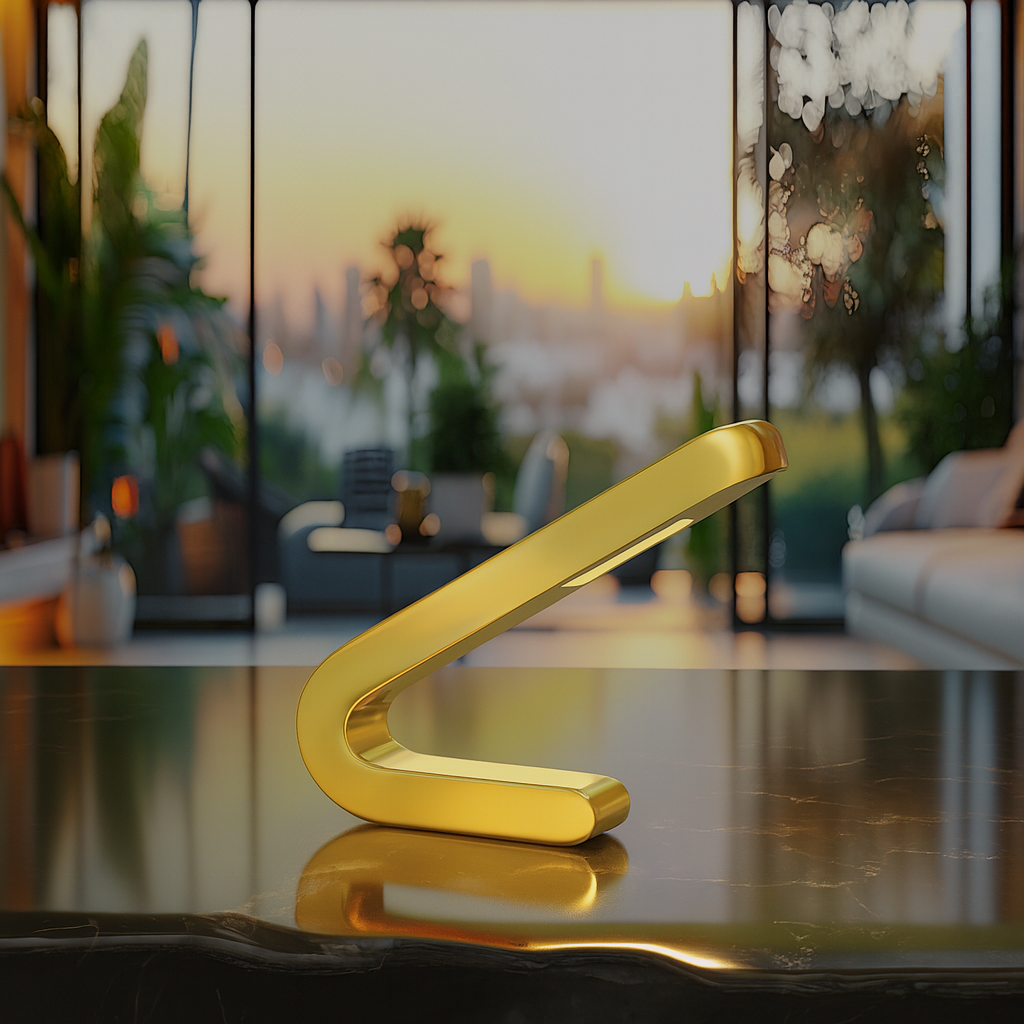 Handcrafted Gold Finish Oak Angled Wooden Lamp