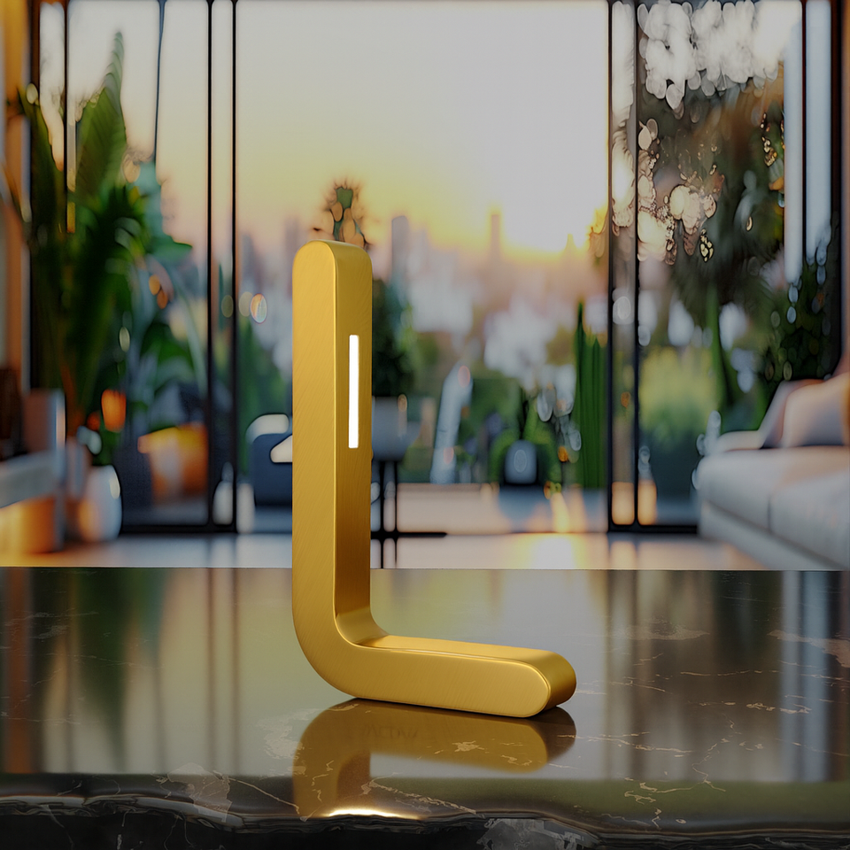 Handcrafted Gold Finish Oak L-Shaped Wooden LED Lamp