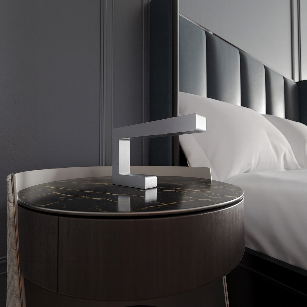 Silver Finish Handcrafted Oak C-Shaped Wooden Lamp