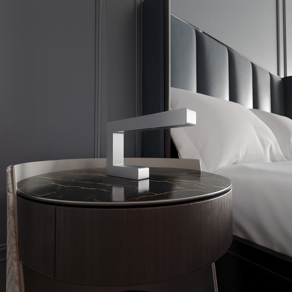 Silver Finish Handcrafted Oak C-Shaped Wooden Lamp