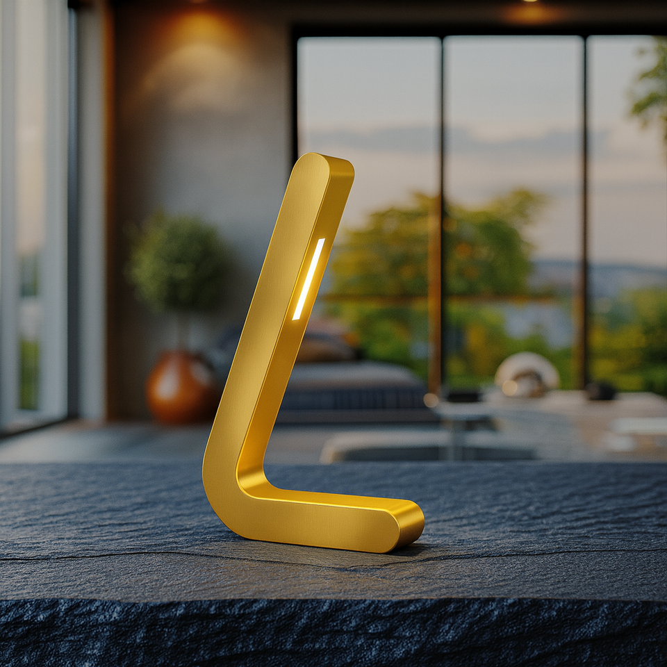 Gold Finish Oak Handcrafted L-Shaped Wooden Lamp