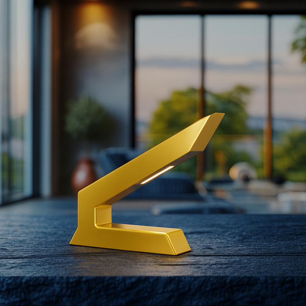 Gold Finish Handcrafted Oak Angular Wooden Lamp