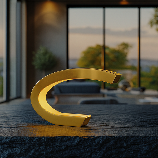 Gold Finish Oak C-shaped Curved Wood Lamp