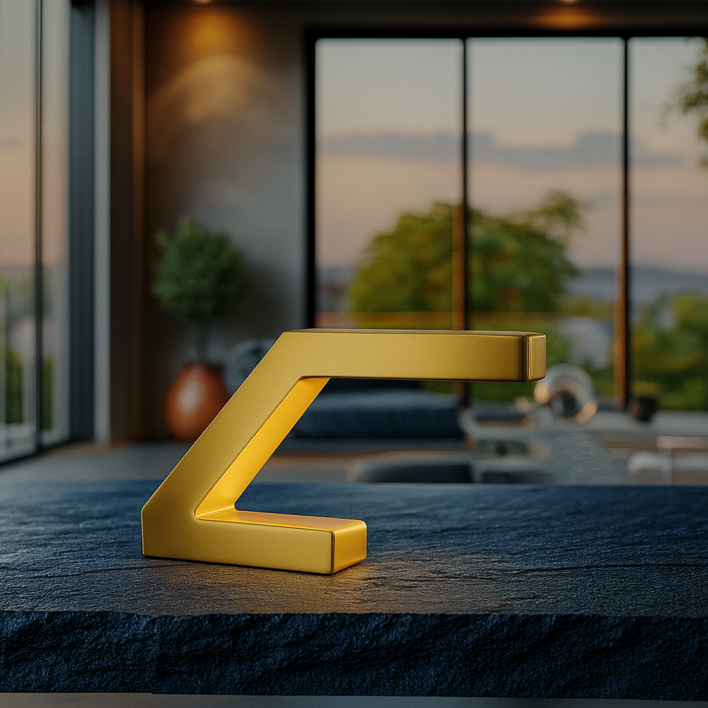 Gold Finish Handcrafted Oak Z-Shaped Lamp