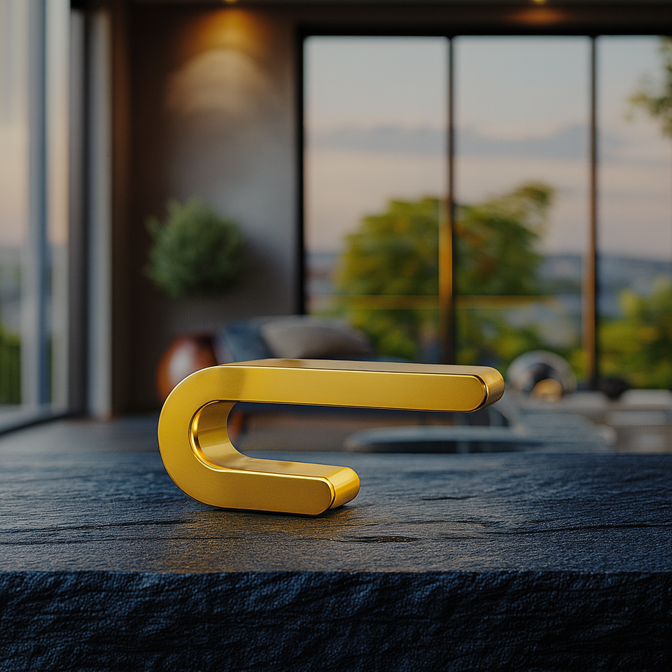 Gold Finish Handcrafted Oak U-Shape Curved Lamp