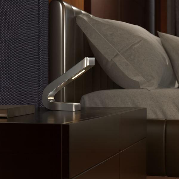 Silver Finish Handcrafted Oak Curved LED Lamp