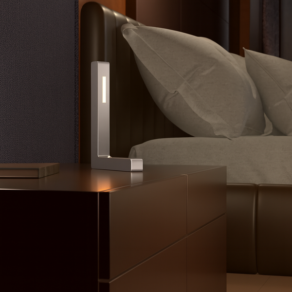 Silver Finish Oak L-Shaped Contemporary Wooden Lamp