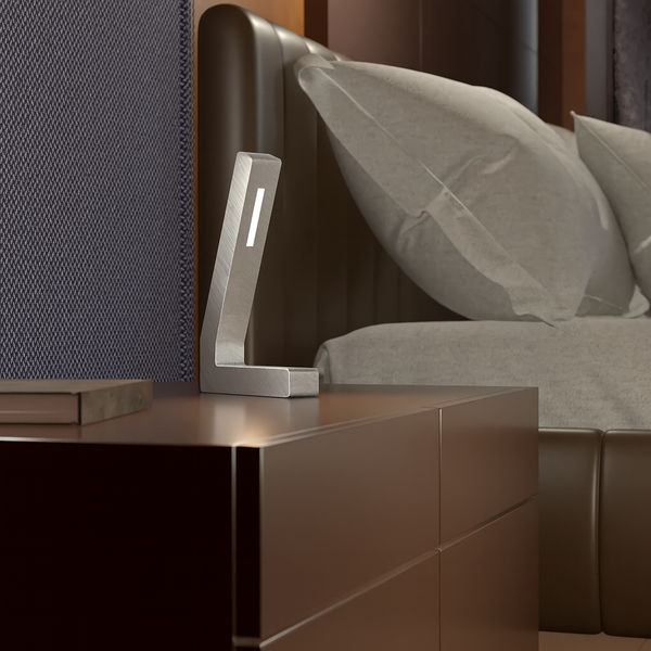 Silver Finish Handcrafted Oak L-Shaped LED Lamp