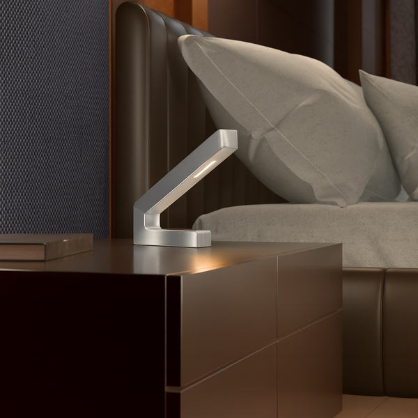 Silver Finish Handcrafted Oak Modern Design LED Lamp