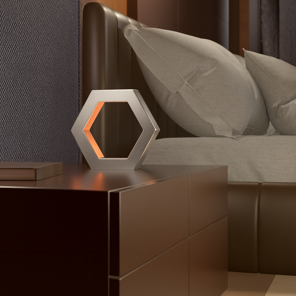 Silver Finish Handcrafted Oak Rotatable Hexagon Lamp