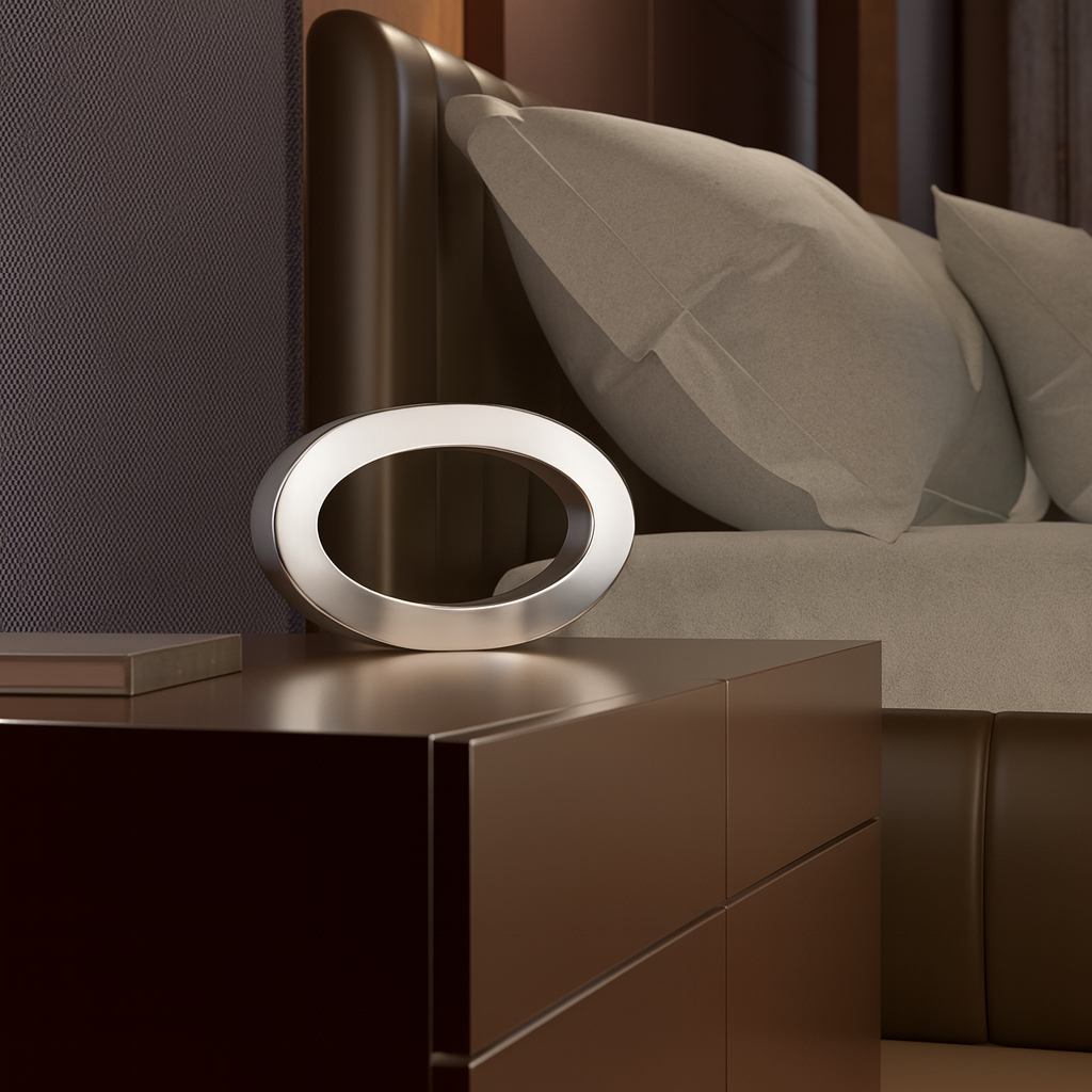 Silver Finish Handcrafted Oak Rotatable Wooden Oval Lamp