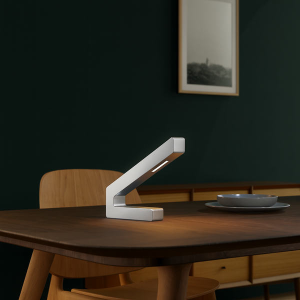 Silver Finish Handcrafted Oak Modern Design LED Lamp