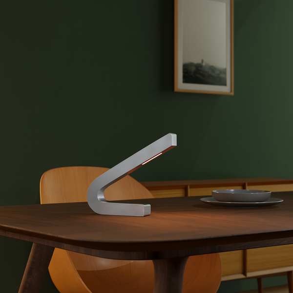 Silver Finish Handcrafted Oak Curved LED Lamp