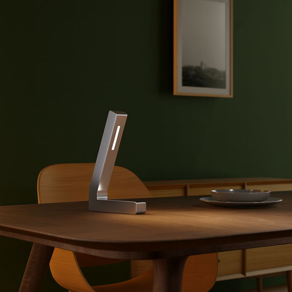 Silver Finish Handcrafted Oak L-Shaped LED Lamp