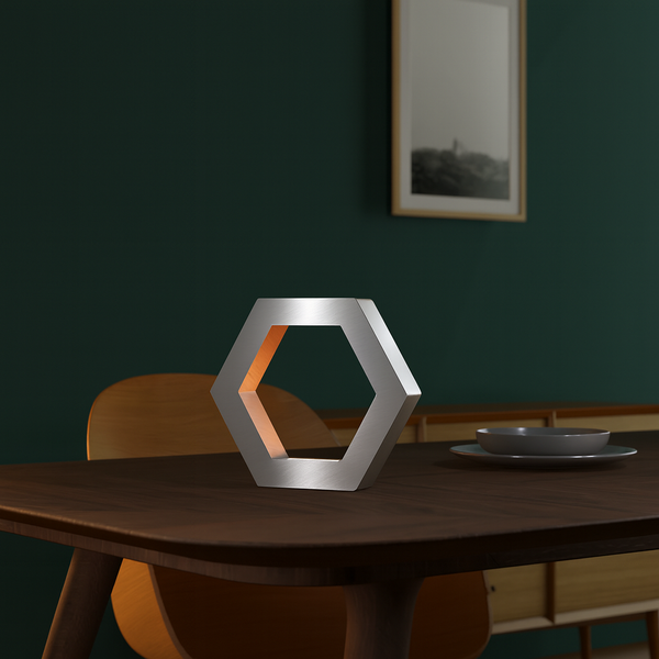 Silver Finish Handcrafted Oak Rotatable Hexagon Lamp