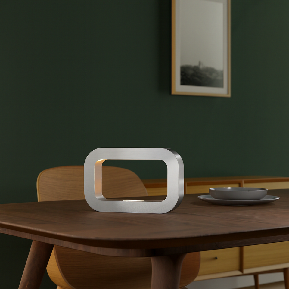 Silver Finish Handcrafted Oak Rotatable Rectangular Wooden Lamp