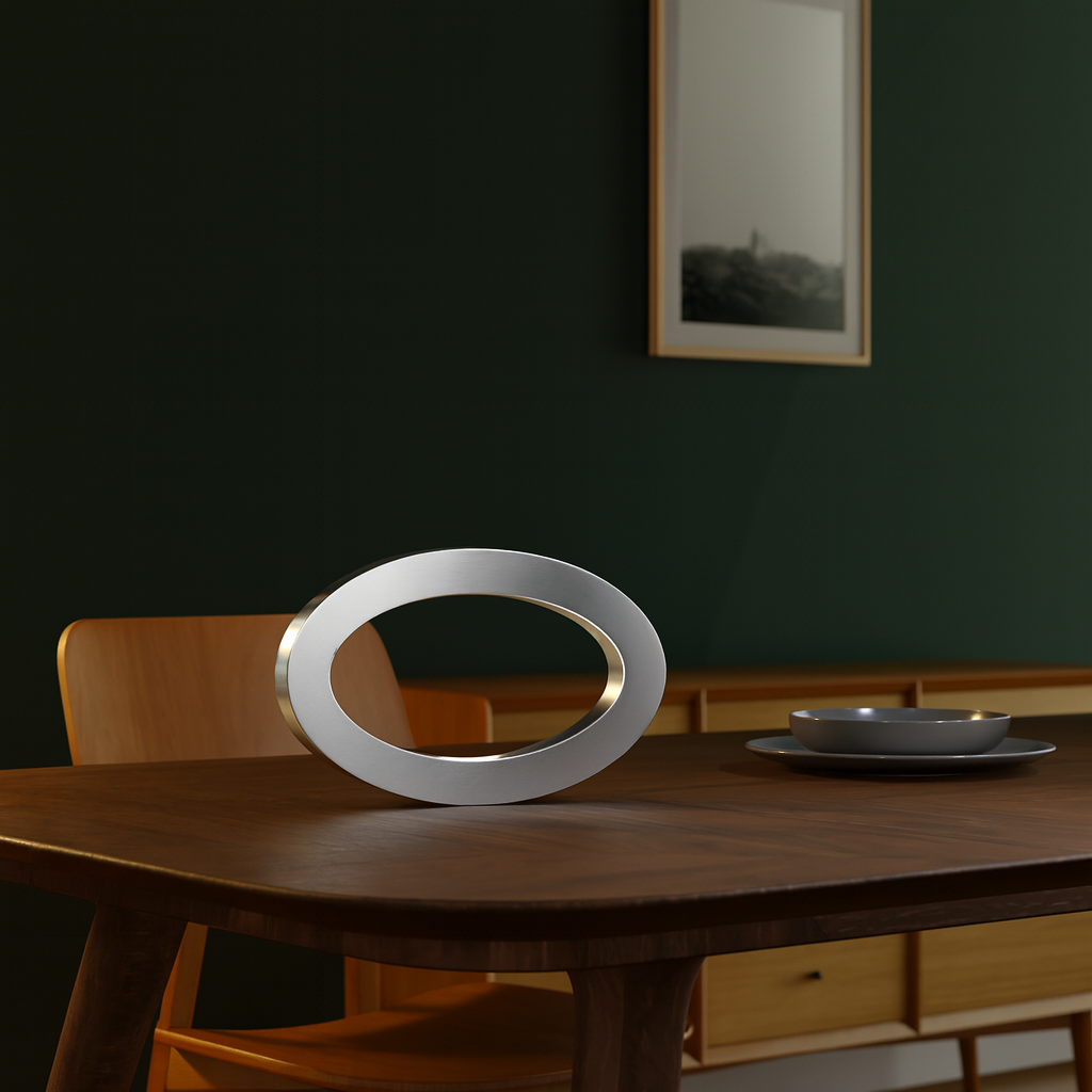 Silver Finish Handcrafted Oak Rotatable Wooden Oval Lamp