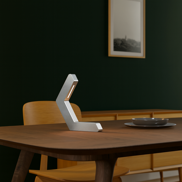 Silver Finish Handcrafted Oak Geometric LED Lamp