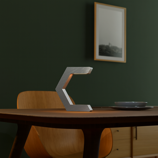 Silver Finish Handcrafted Oak Rotatable C-Shaped Design Lamp