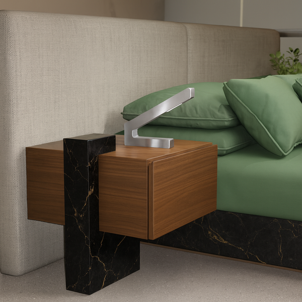 Silver Finish Handcrafted Oak Modern Design LED Lamp