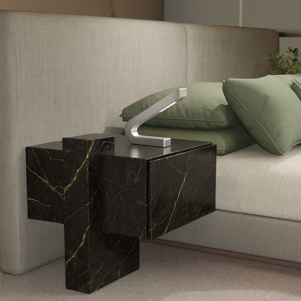 Silver Finish Handcrafted Oak Curved LED Lamp