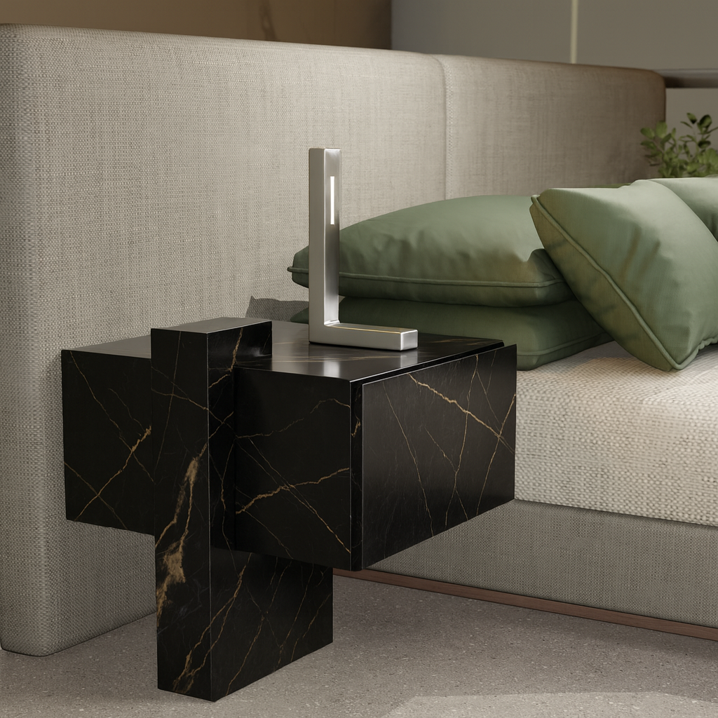 Silver Finish Oak L-Shaped Contemporary Wooden Lamp