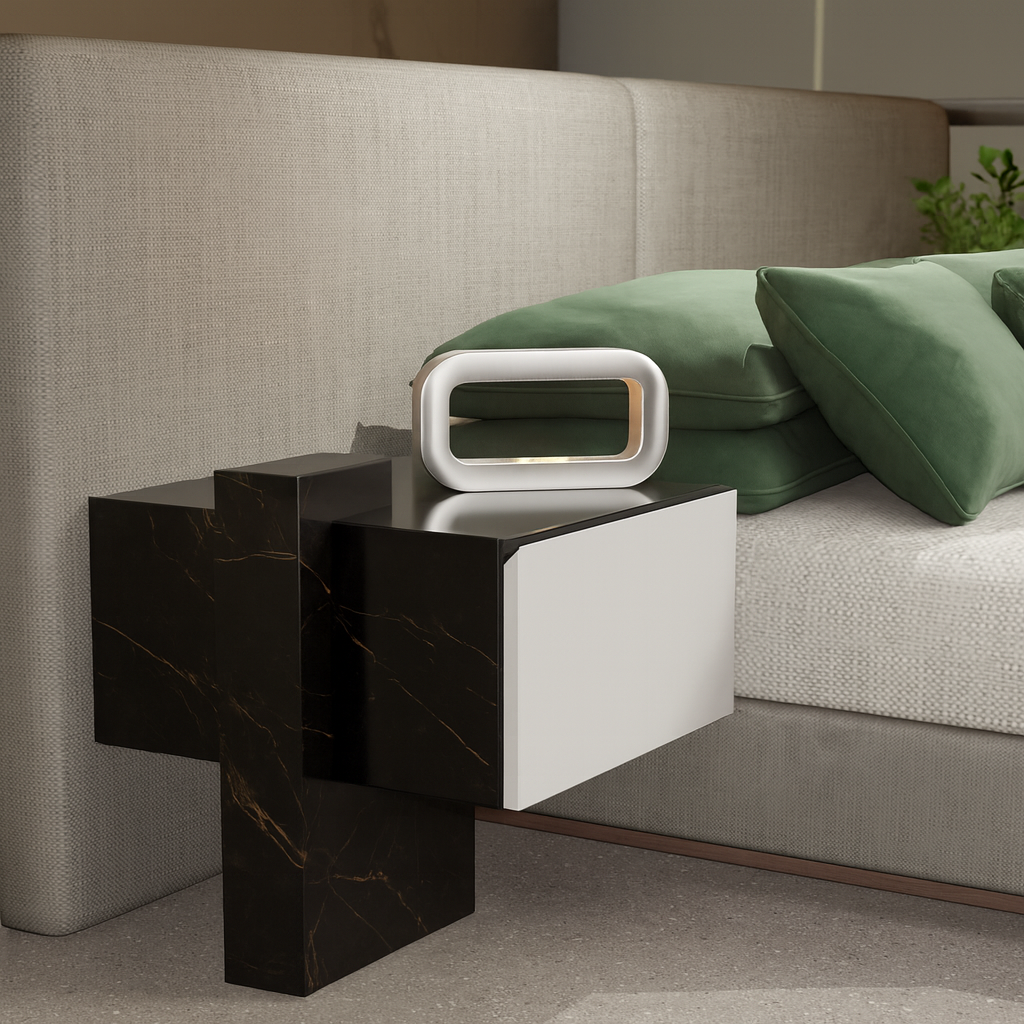 Silver Finish Handcrafted Oak Rotatable Rectangular Wooden Lamp