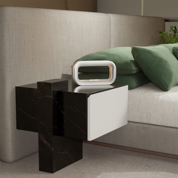 Silver Finish Handcrafted Oak Rotatable Rectangular Wooden Lamp