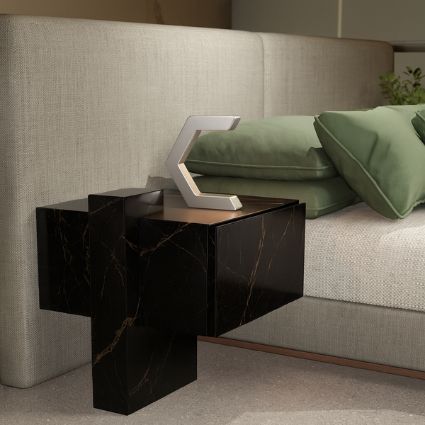 Silver Finish Handcrafted Oak Rotatable C-Shaped Design Lamp