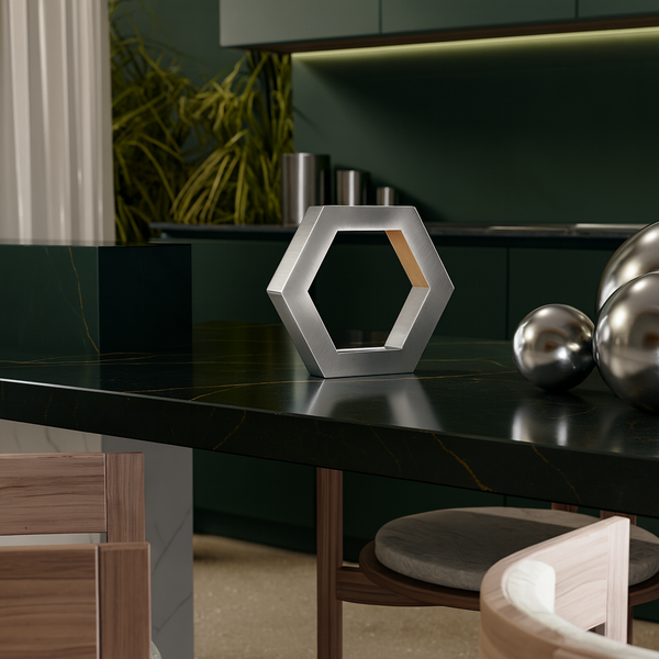 Silver Finish Handcrafted Oak Rotatable Hexagon Lamp