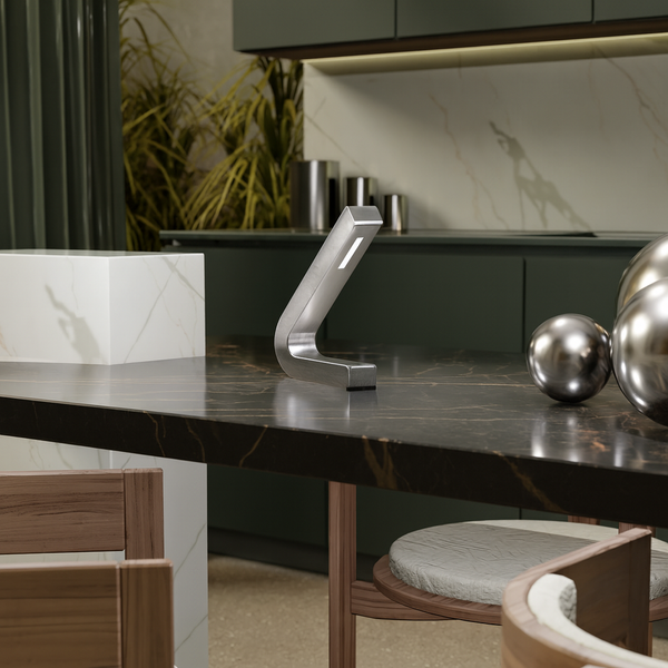 Silver Finish Handcrafted Oak Curved LED Lamp