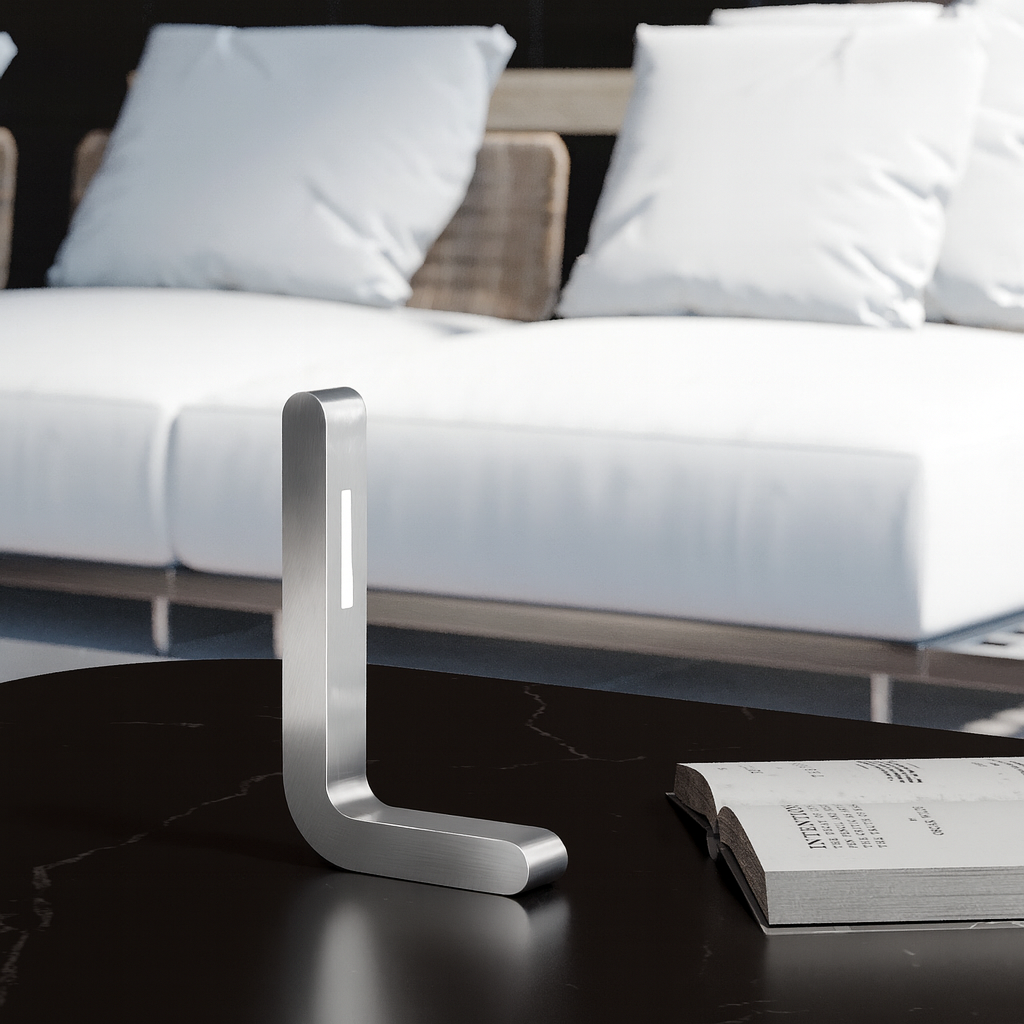 Silver Finish Handcrafted Oak L-Shaped Wooden LED Lamp