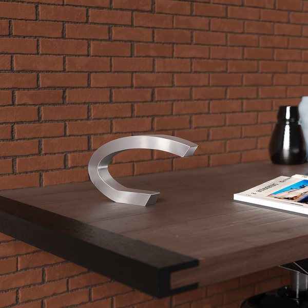 Silver Finish Oak C-shaped Curved Wood Lamp