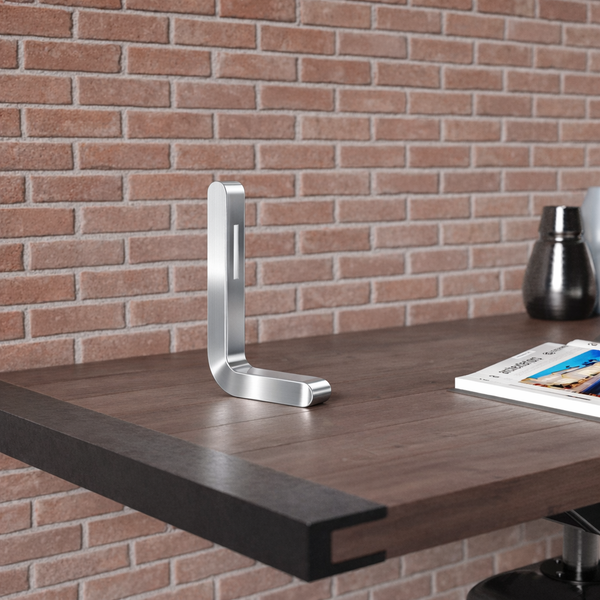 Silver Finish Handcrafted Oak L-Shaped Wooden LED Lamp