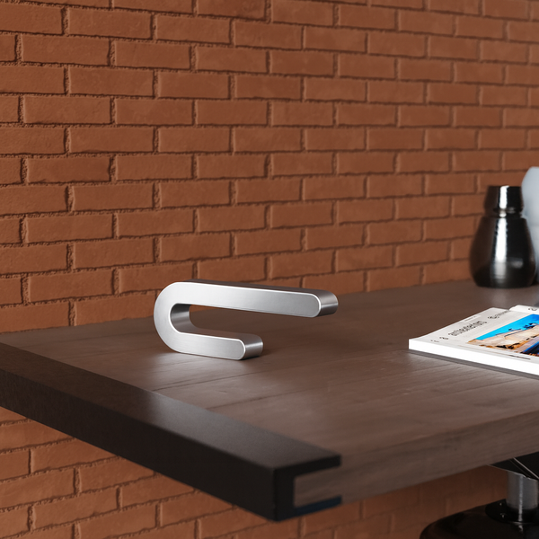 Silver Finish Handcrafted Oak U-Shape Curved Lamp