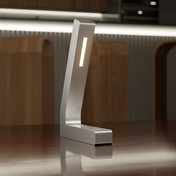 Silver Finish Handcrafted Oak L-Shaped LED Lamp