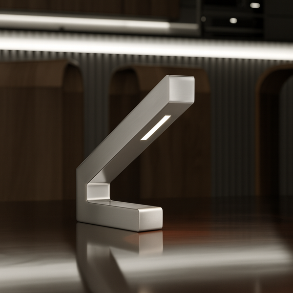 Silver Finish Handcrafted Oak Modern Design LED Lamp