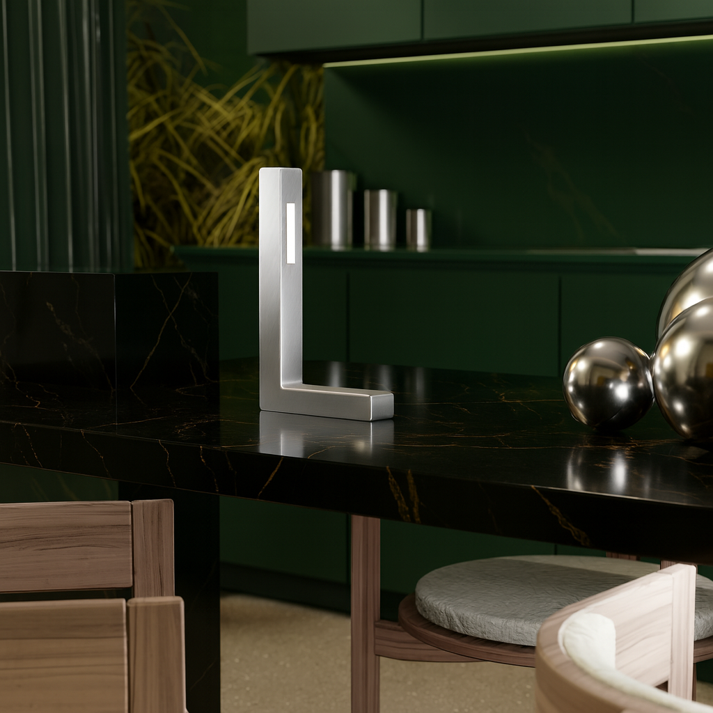 Silver Finish Oak L-Shaped Contemporary Wooden Lamp