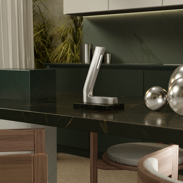 Silver Finish Handcrafted Oak L-Shaped LED Lamp