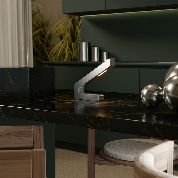 Silver Finish Handcrafted Oak Modern Design LED Lamp