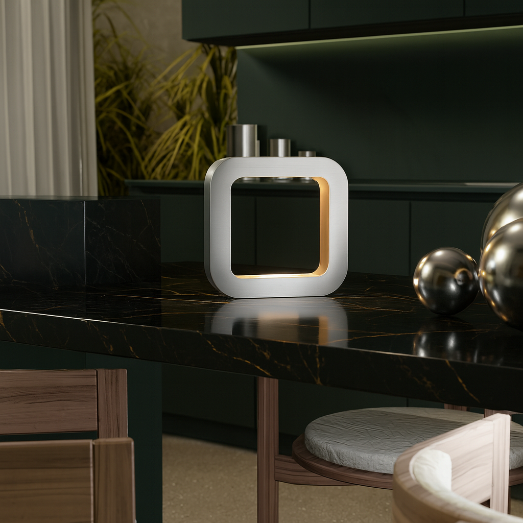 Silver Finish Handcrafted Oak Rotatable Square Wooden Lamp