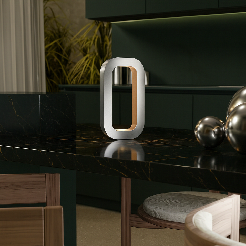 Silver Finish Handcrafted Wooden Oak Rotatable Oval Lamp